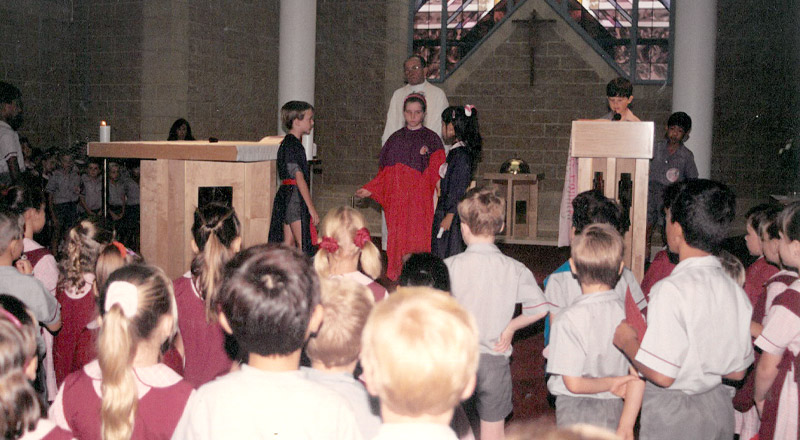 Students at a school mass at Mary Immaculate Primary School Quakers Hill