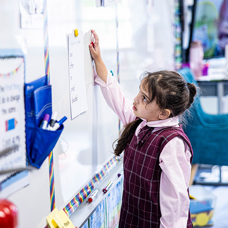 Student practising sight words in the classroom at Mary Immaculate Primary School Quakers Hill
