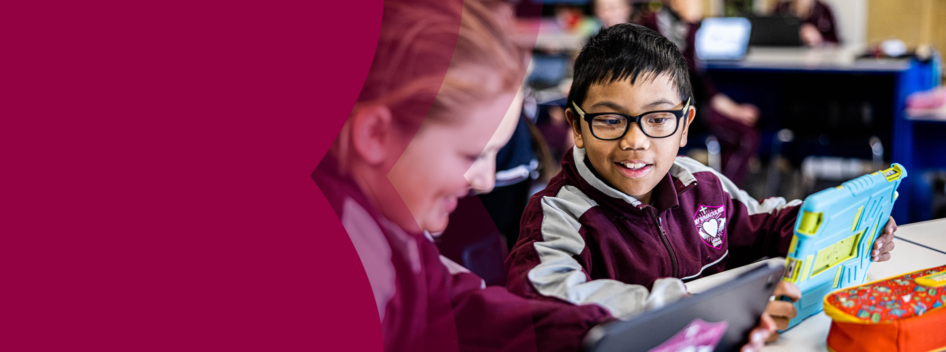 Students working on their tablets in the classroom at Mary Immaculate Primary School Quakers Hill