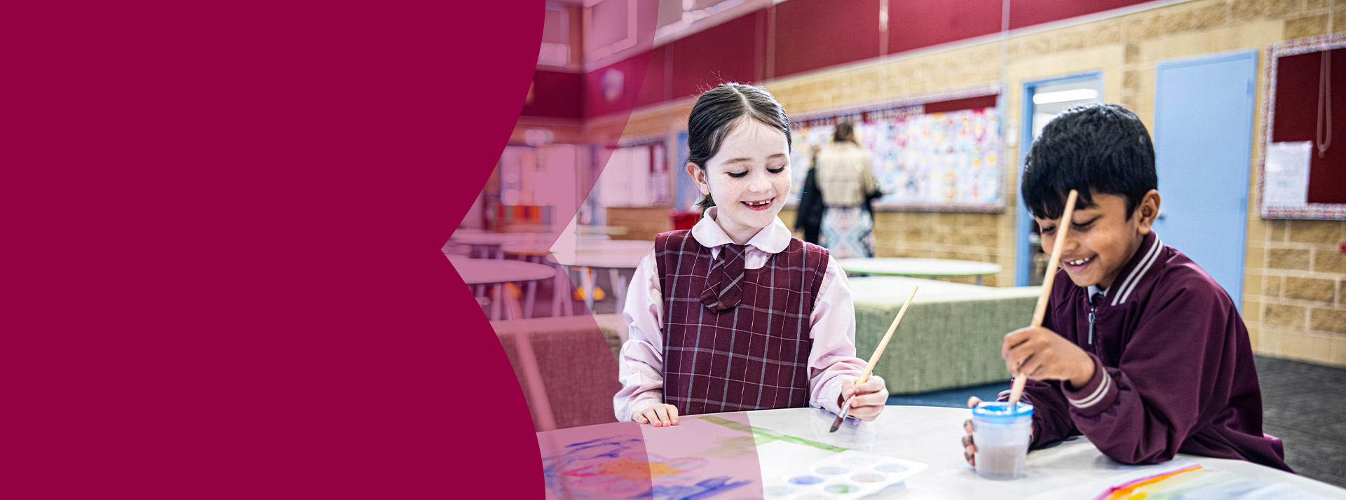 Students working on their paintings together at Mary Immaculate Primary School Quakers Hill