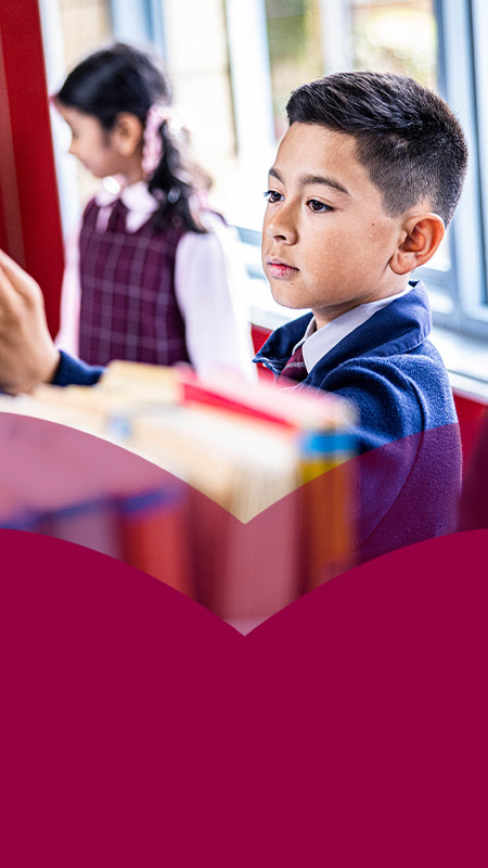 Student browsing books in the library at Mary Immaculate Primary School Quakers Hill