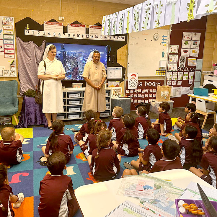 Catholic sisters visiting a classroom at Mary Immaculate Primary School Quakers Hill