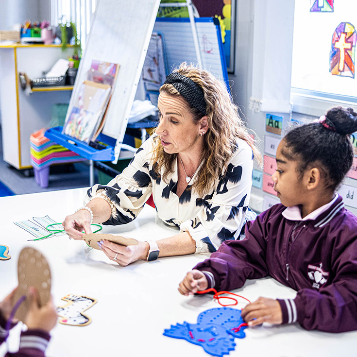 Teacher with her students in the classroom at Mary Immaculate Primary School Quakers Hill