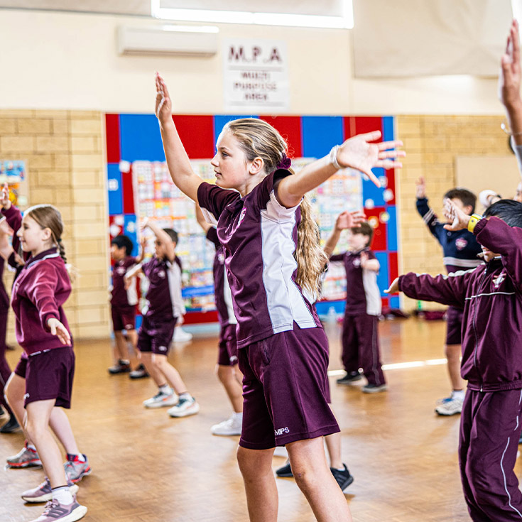 Students dancing suring school sport at Mary Immaculate Primary School Quakers Hill
